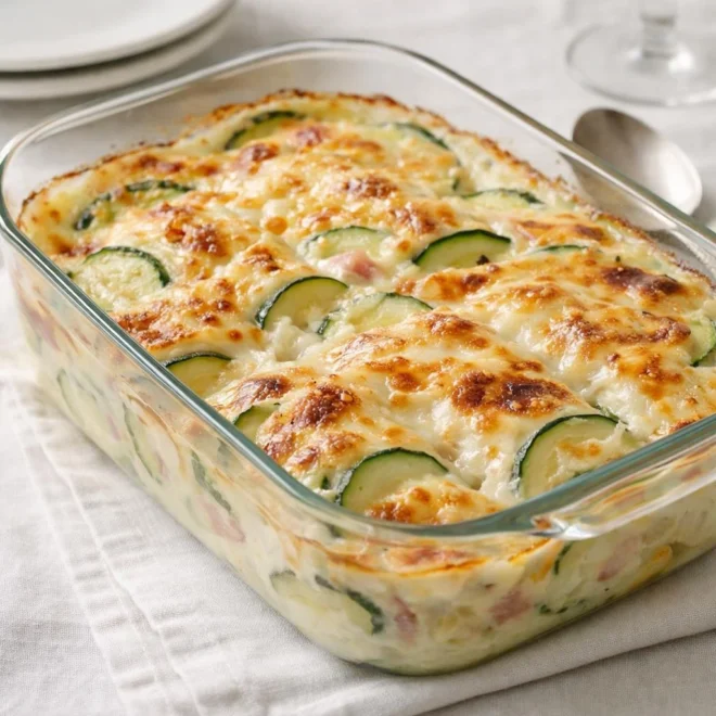 Courgettes gratinées au jambon & béchamel au Comté
