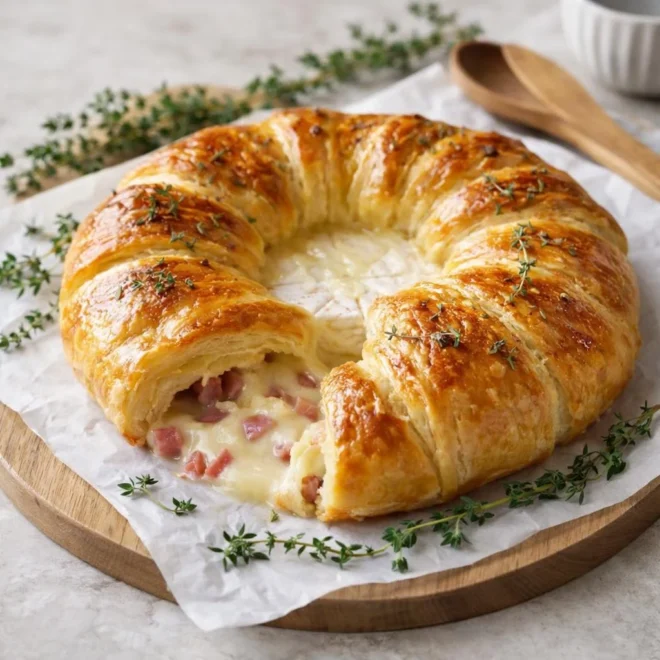 Recette couronne feuilletée camembert jambon au four