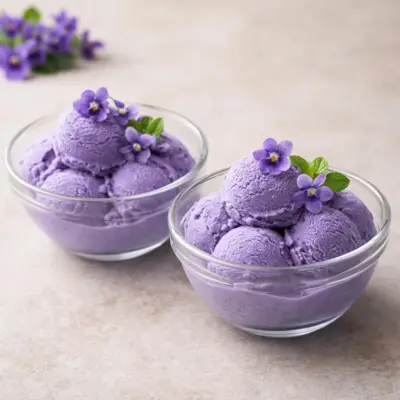 Crème glacée violette maison au sirop de violette