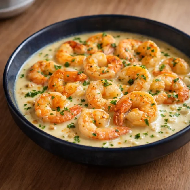 Crevettes rôties à l’ail et au parmesan : sauce crémeuse