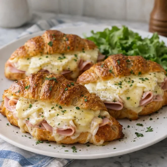 Croissants farcis au jambon et camembert, dorés