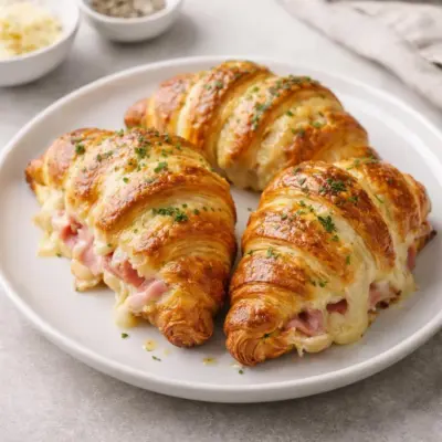Mini croissants feuilletés jambon fromage : au four