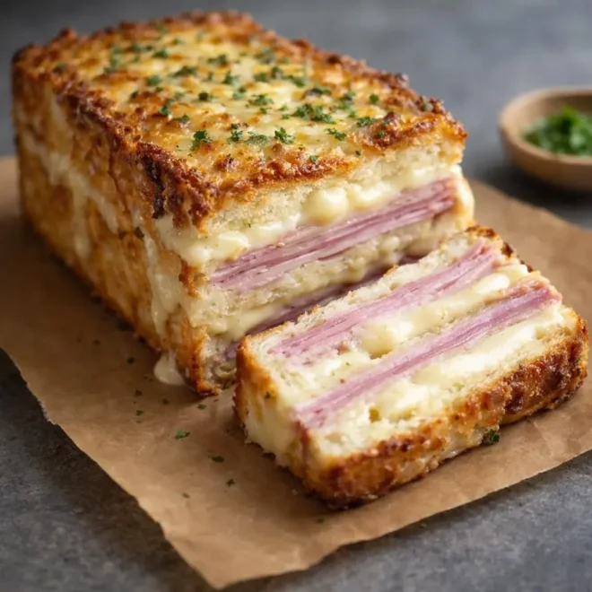croque-cake fondant au jambon : pain de mie au four