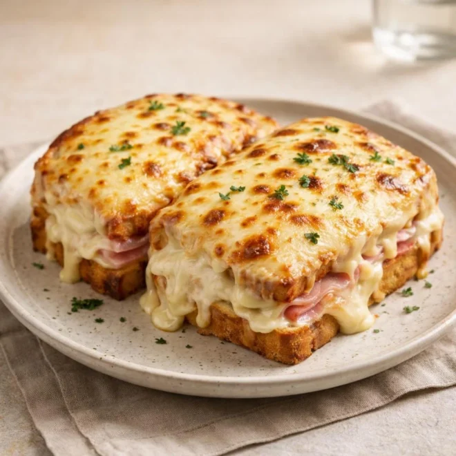 Croque-monsieur au four gratiné : jambon & fromage