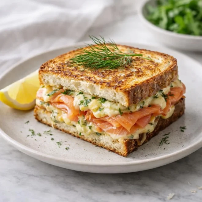 Croque norvégien saumon fumé raifort : gratiné