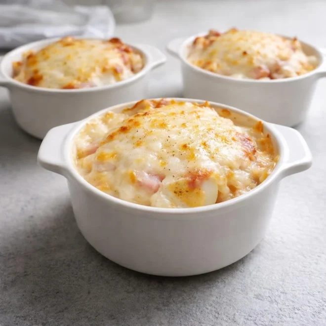 Jambon au béchamel gratiné : œufs durs fondants