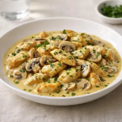 Recette émincé de poulet moutarde crème aux champignons