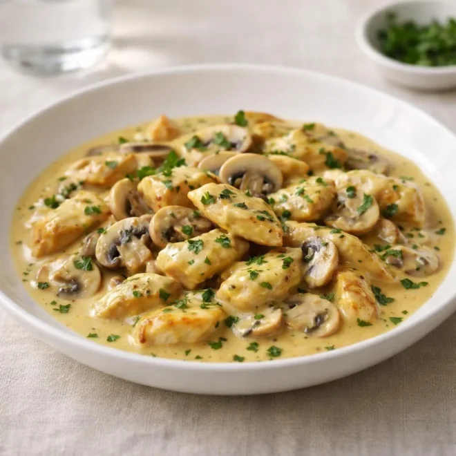 Recette émincé de poulet moutarde crème aux champignons
