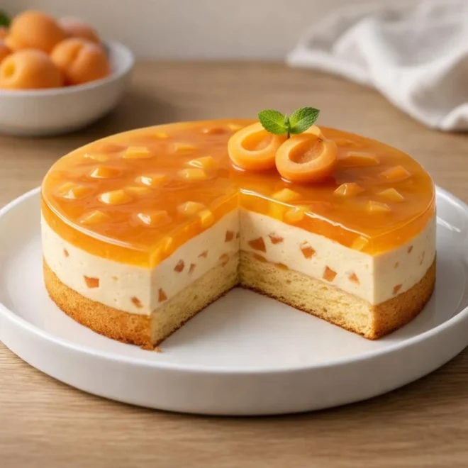 Entremets à l’abricot : mousse crème & miroir brillant