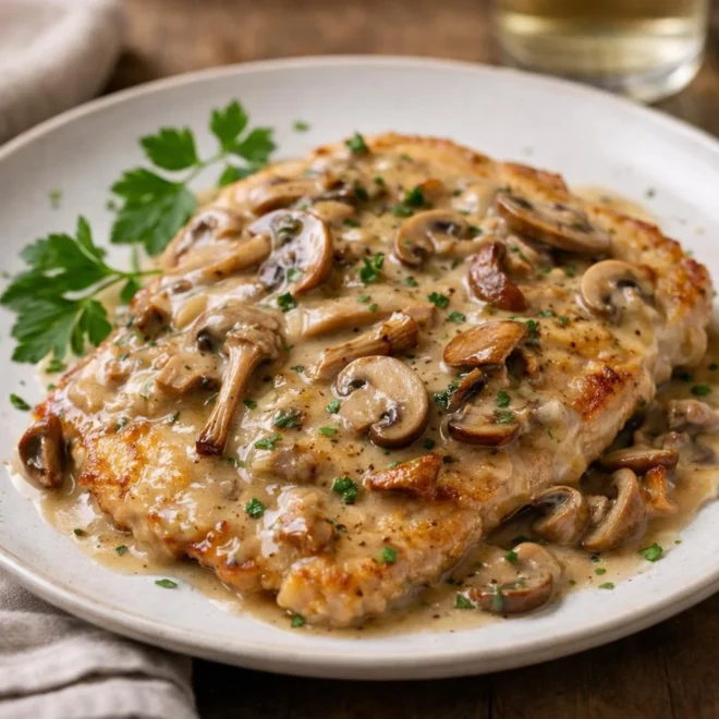 Escalope de veau sauce forestière au vin blanc
