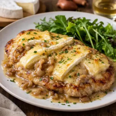 Escalope gratinée au camembert et aux échalotes