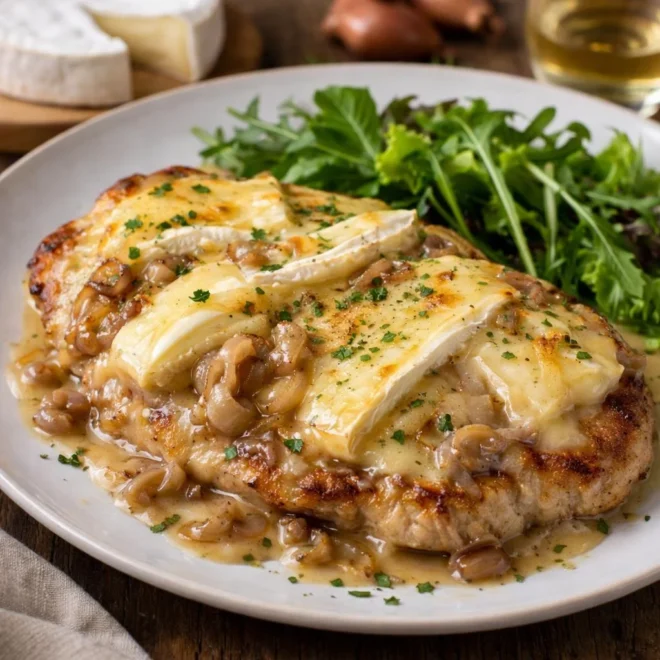 Escalope gratinée au camembert et aux échalotes