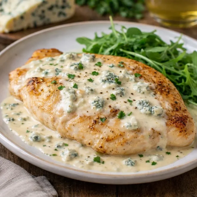 Escalope de poulet au bleu et à la crème (sauce roquefort)