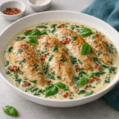 Escalopes de poulet à la crème aux épinards