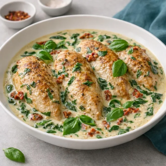 Escalopes de poulet à la crème aux épinards