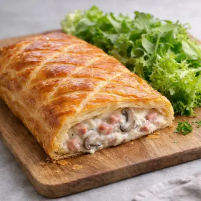Feuilleté aux champignons et lardons à la crème