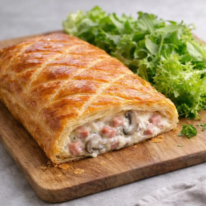 Feuilleté aux champignons et lardons à la crème