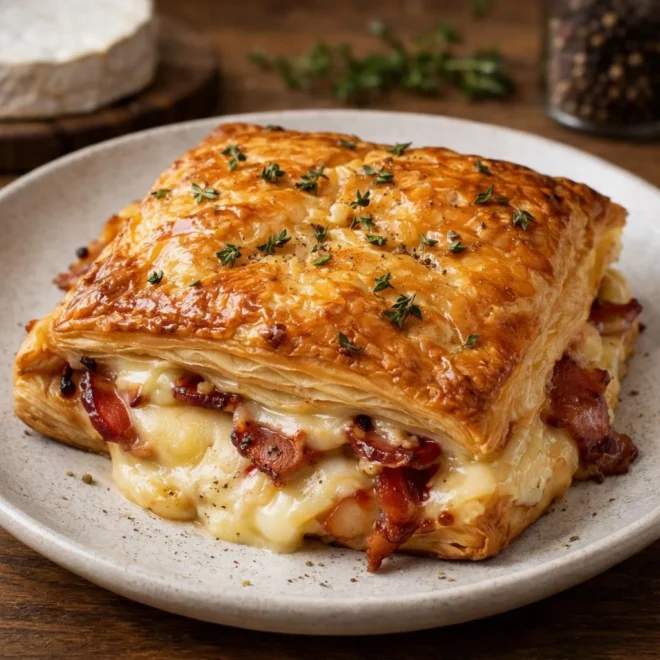 Feuilleté au camembert et bacon croustillant