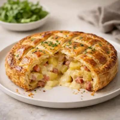 Feuilleté au camembert pommes de terre lardons