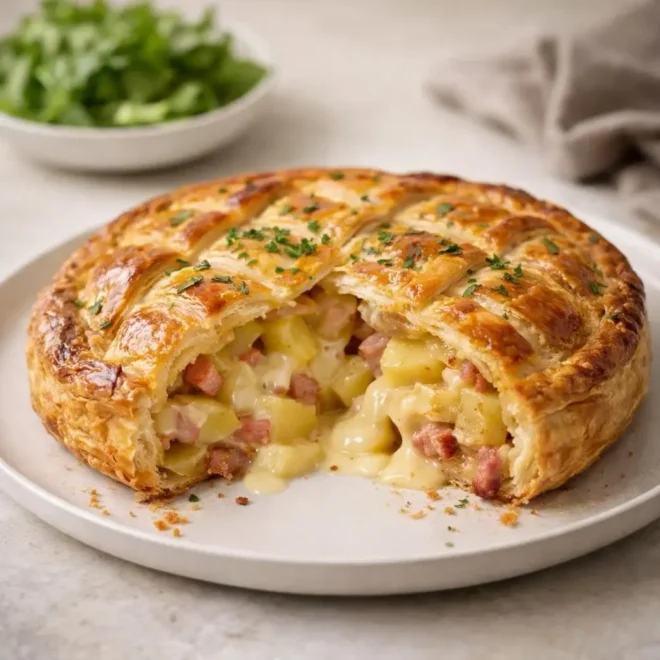 Feuilleté au camembert pommes de terre lardons