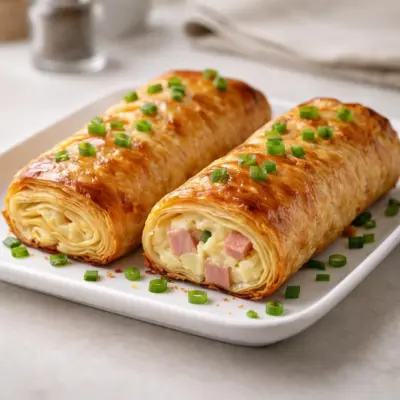 Feuilletés aux pommes de terre et jambon, roulés dorés