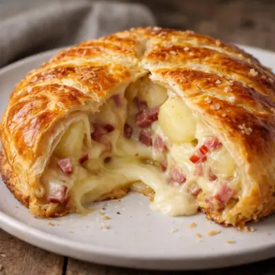 Feuilleté camembert lardons pommes de terre : fondant & crou