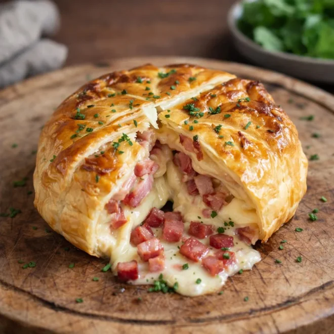 Feuilleté au Camembert et Lardons, pâte feuilletée croustillante au cœur coulant