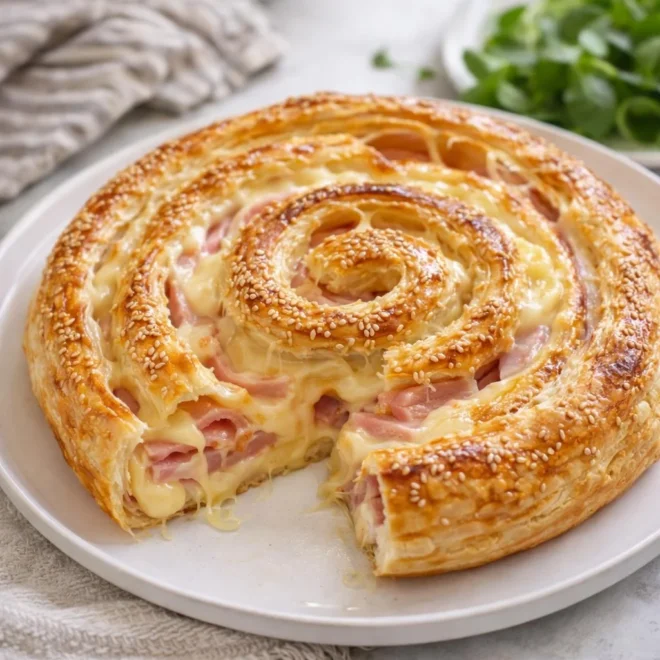 Feuilleté escargot jambon raclette : spirale dorée
