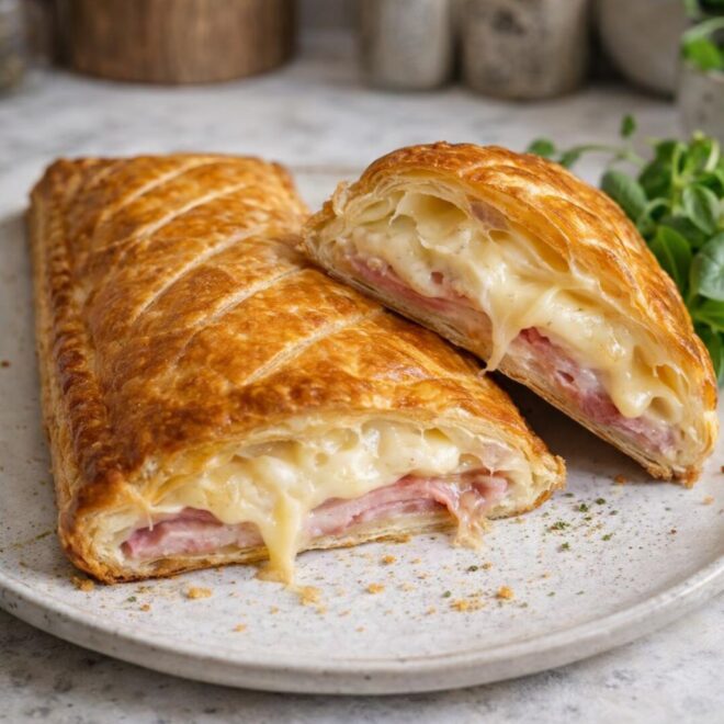 Feuilleté façon croque-monsieur jambon & reblochon au four