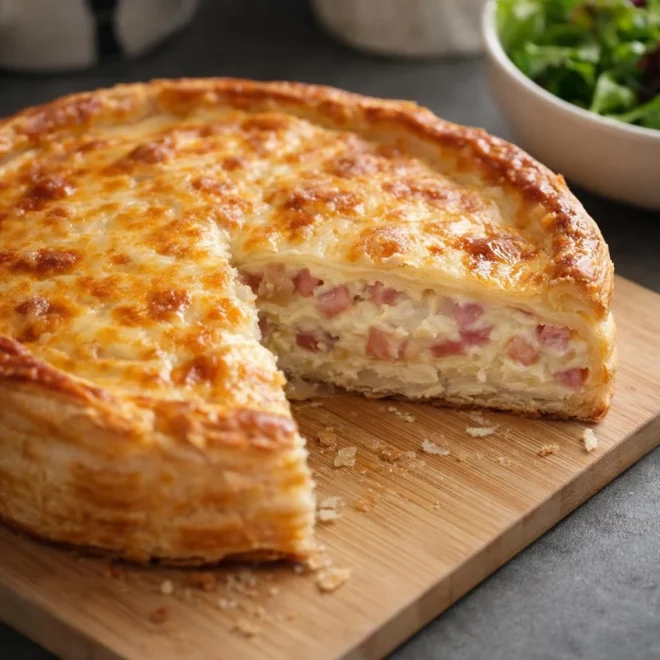 Feuilleté aux lardons fumés et pommes de terre râpées