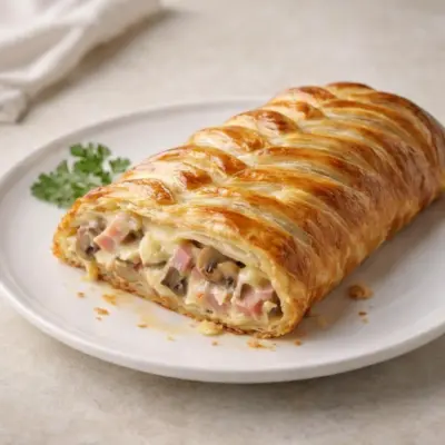 Feuilleté au jambon blanc et champignons : crémeux