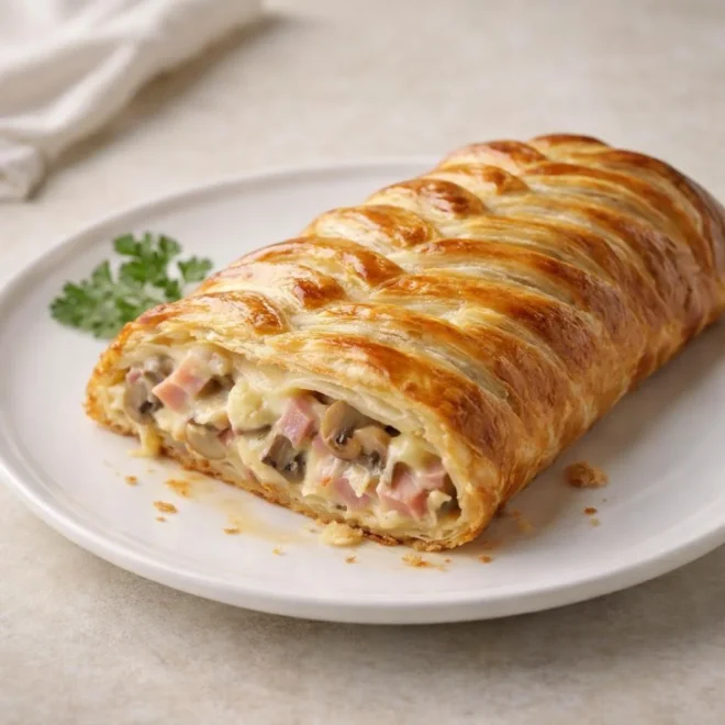 Feuilleté au jambon blanc et champignons : crémeux