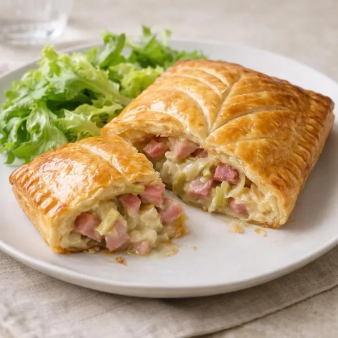 Feuilleté au jambon, poireaux et comté (pâte brisée/feuilletée maison ou du commerce)