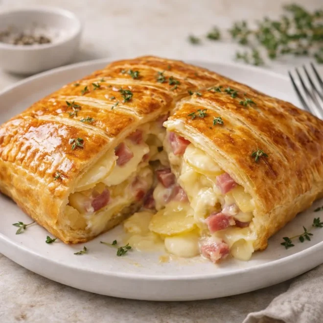 Recette feuilleté pommes de terre brie lardons