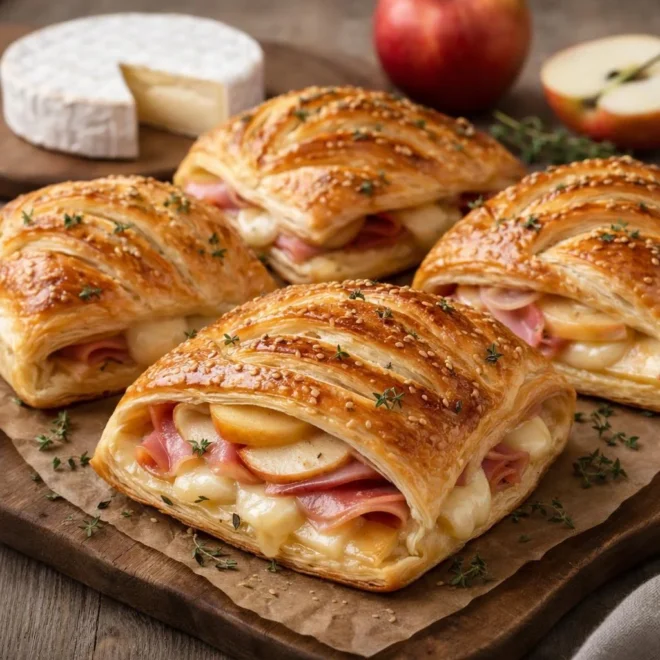 Feuilletés au jambon fumé camembert pommes : dorés & fondant
