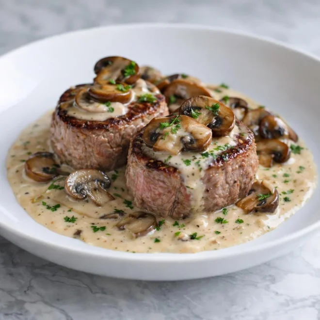 Filet mignon au Boursin et champignons (sauce crémeuse)