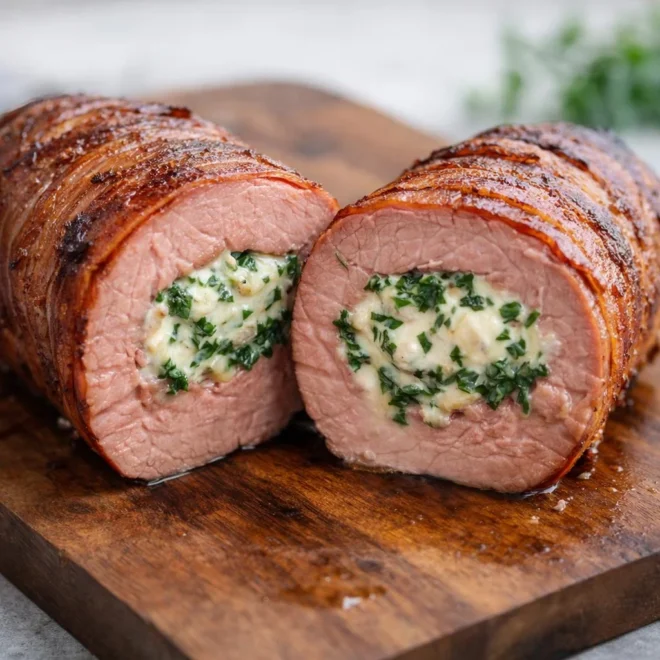 Filet mignon farci au boursin, poitrine fumée