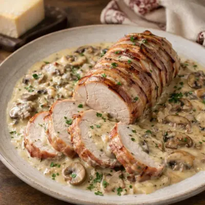 Filet mignon savoyard au lard fumé : crème aux champignons