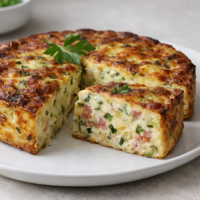 Flan de courgettes au jambon et mozzarella au four