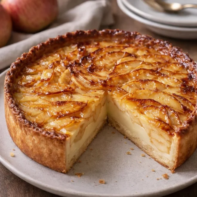 Flan pâtissier aux pommes caramélisées, crème vanille