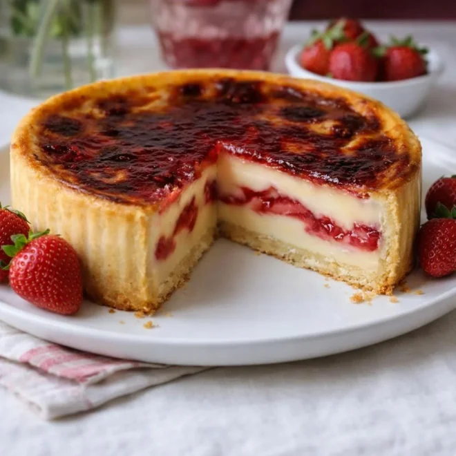 Flan pâtissier aux fraises maison, crémeux et inratable