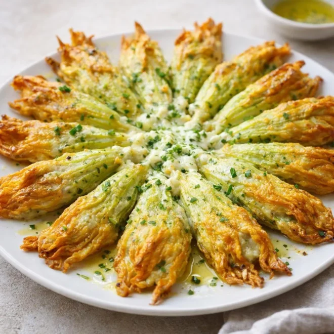 Fleurs de courge farcies au fromage au four