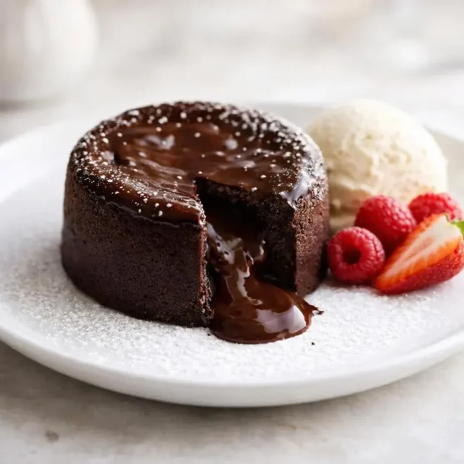 Fondant chocolat noir mascarpone à cœur coulant