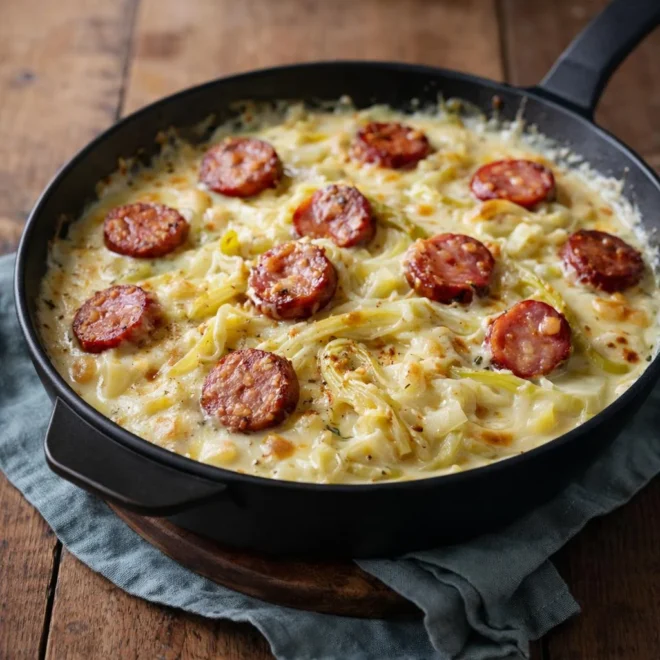 Fondue d’endives aux saucisses fumées : crème fromagée