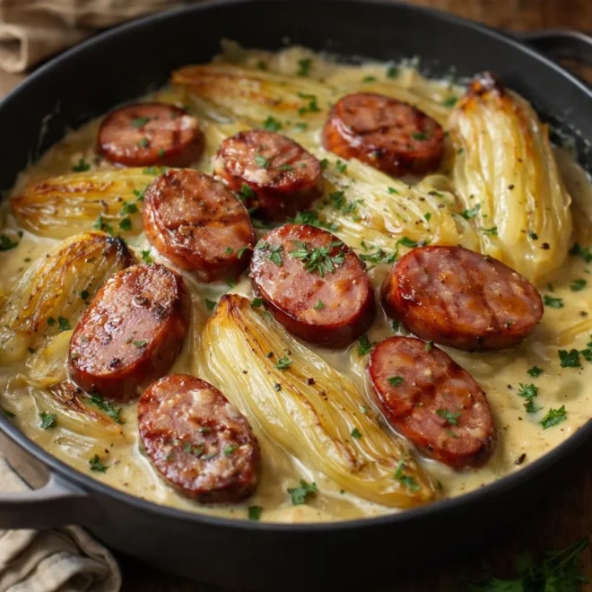 Fondue d’endives aux saucisses fumées : crème onctueuse