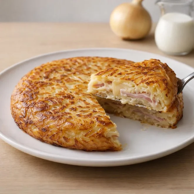 Galette de pomme de terre fourrée jambon fromage