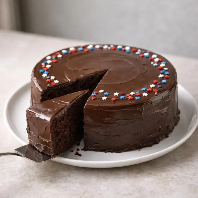 Gâteau au chocolat patriotique : ganache brillante