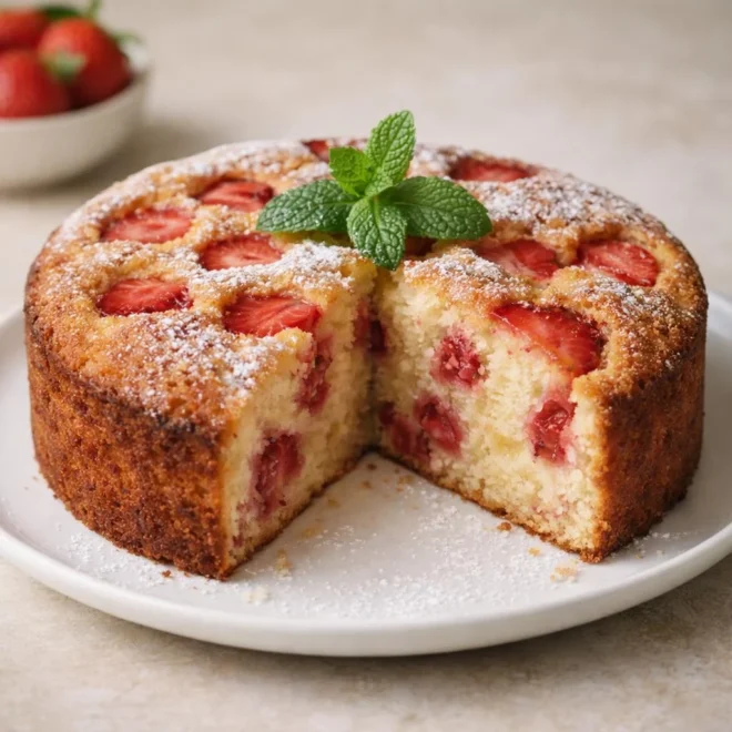 Gâteau au yaourt aux fraises moelleux : recette facile