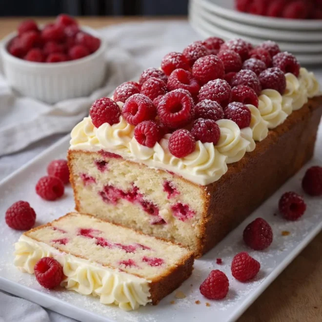 Gâteau au chocolat blanc et aux framboises