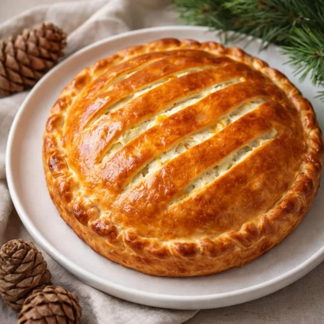 Gâteau de poulet et fromage grand format, croûte dorée